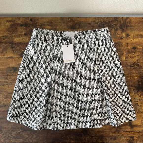 NWT Sugarlips Janae Calera Plaid Monochrome Tweed A-Line Mini Skirt - Picture 2 of 5